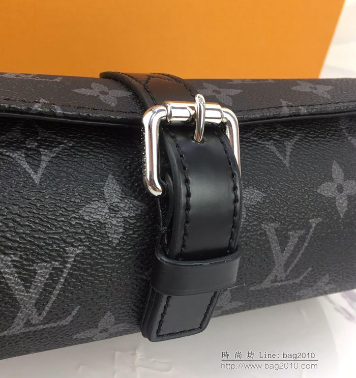 路易威登LV腕表盒 頂級原單 Eclipse Monogram帆布 腕表盒 皮質系帶 銀色金屬搭扣 套盒  ydh2660